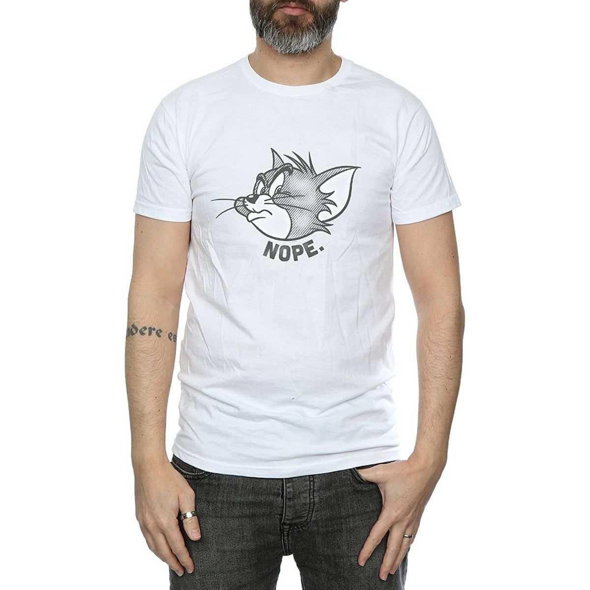White - Front - Tom and Jerry Mens Nope Face Cotton T-Shirt