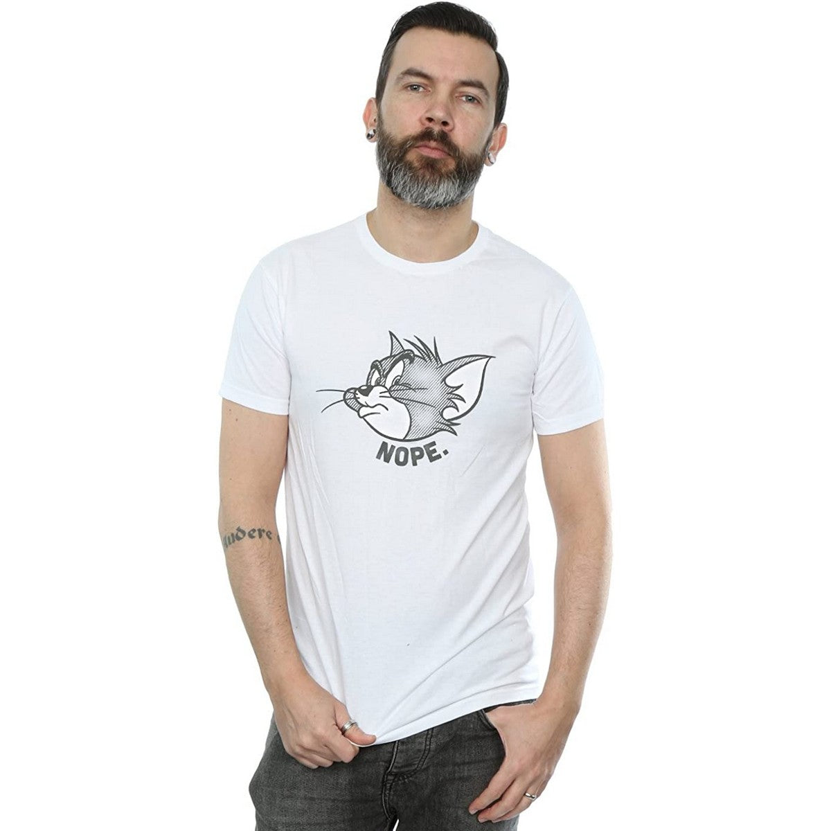 White - Back - Tom and Jerry Mens Nope Face Cotton T-Shirt