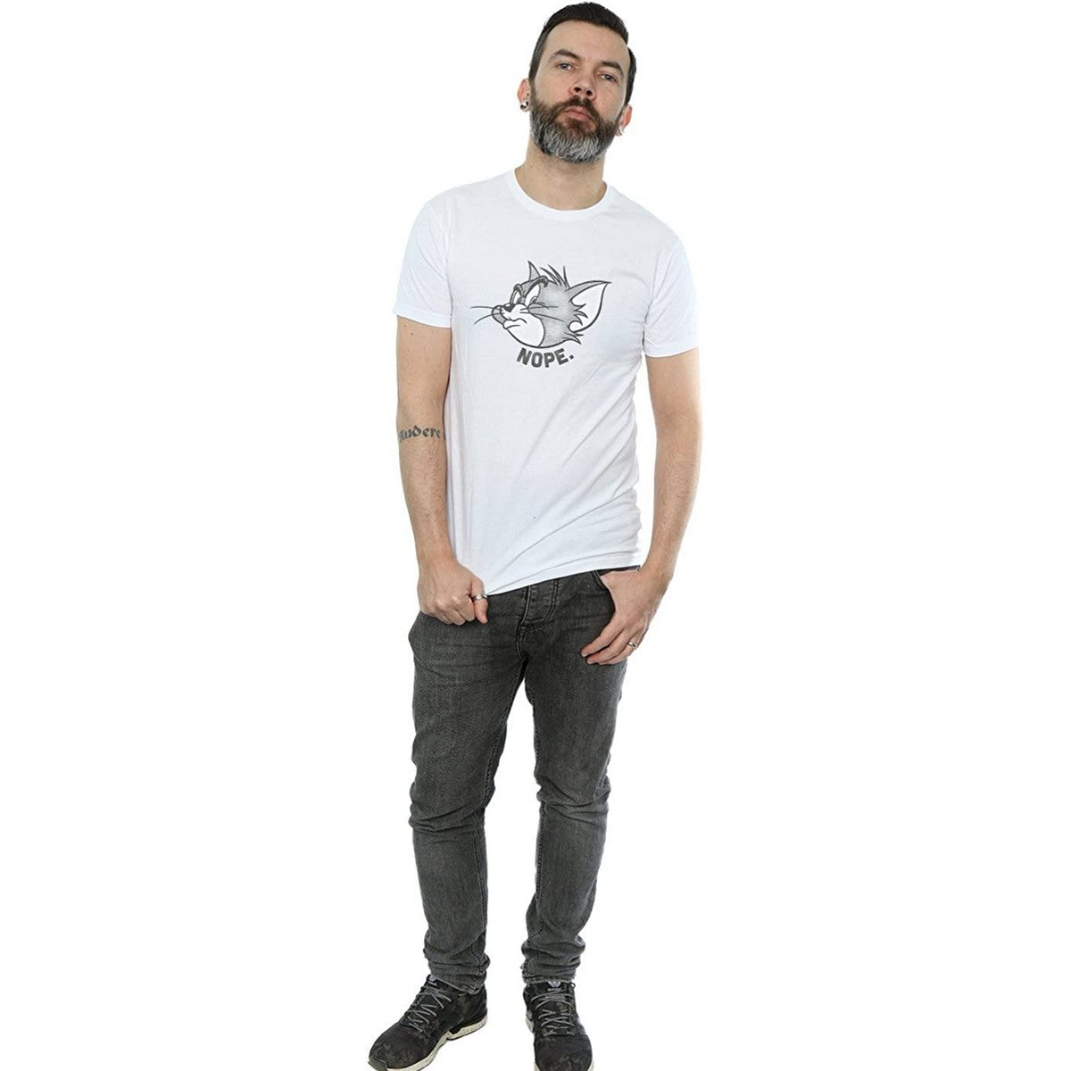 White - Side - Tom and Jerry Mens Nope Face Cotton T-Shirt