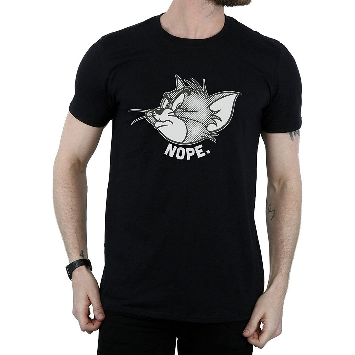 Black - Front - Tom and Jerry Mens Nope Face Cotton T-Shirt