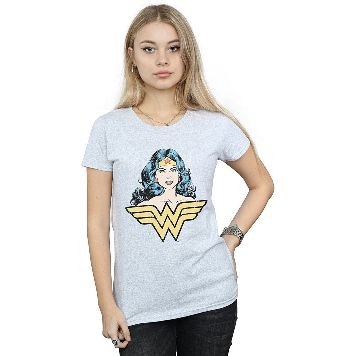 Sports Grey - Back - Wonder Woman Womens-Ladies Gaze T-Shirt