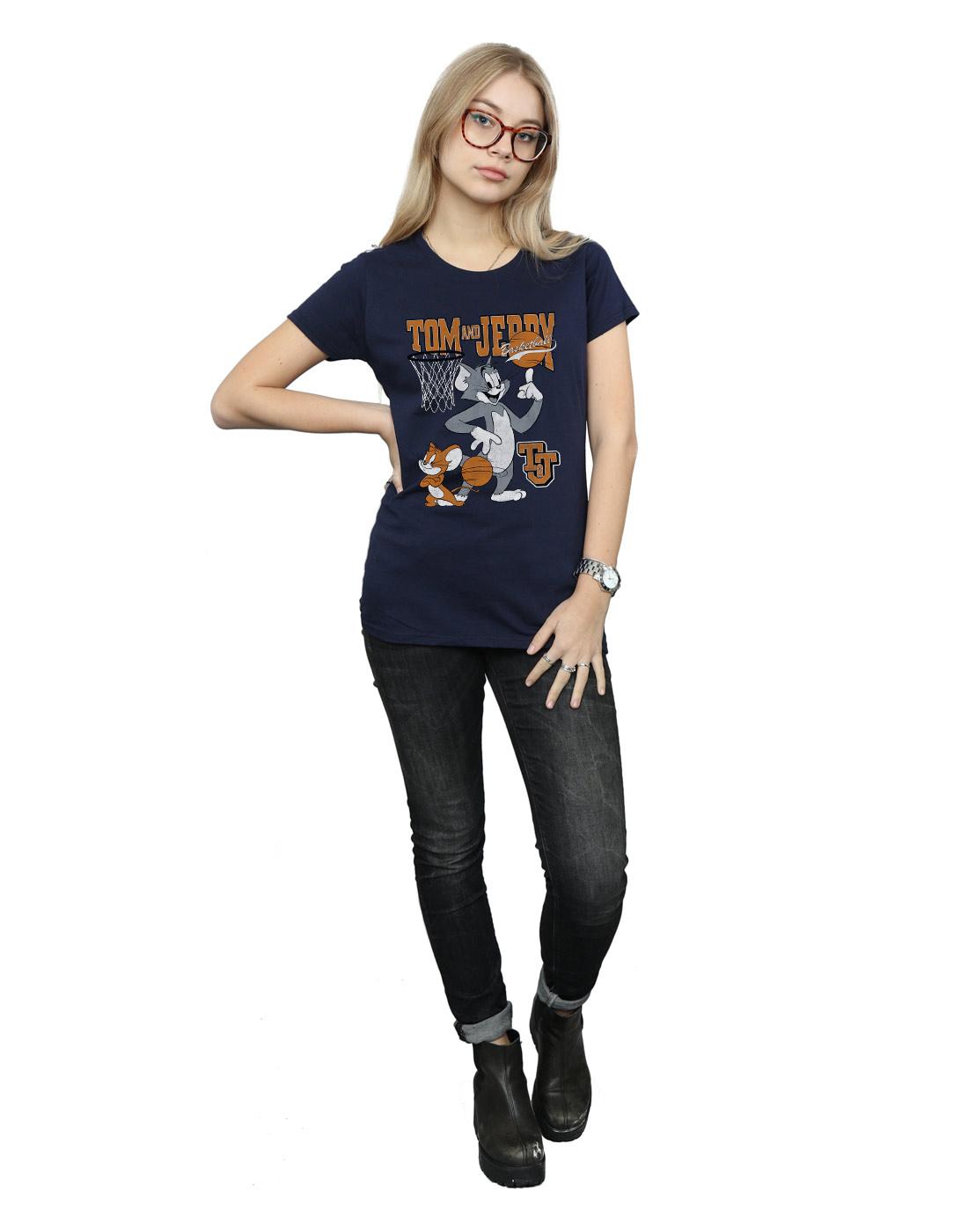 Navy Blue - Lifestyle - Tom and Jerry Womens-Ladies Spinning Basketball Cotton T-Shirt