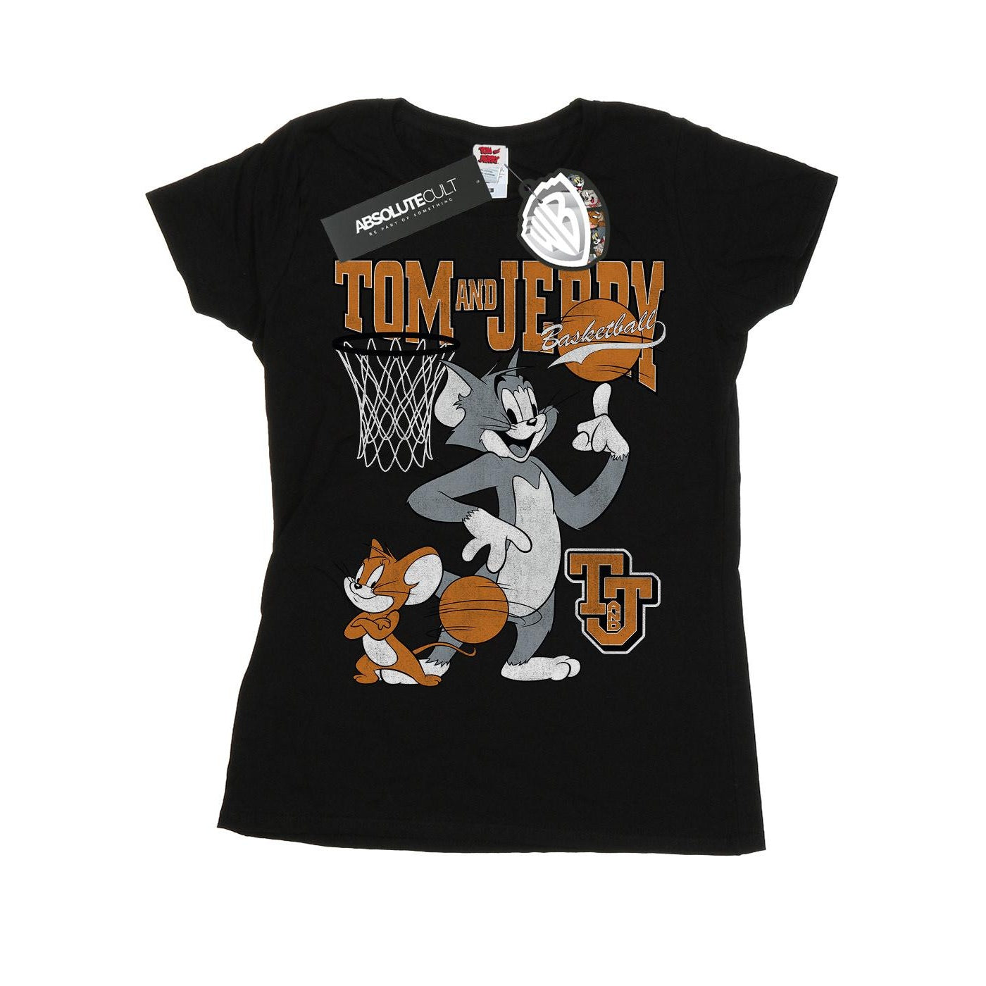 Black - Front - Tom and Jerry Womens-Ladies Spinning Basketball Cotton T-Shirt