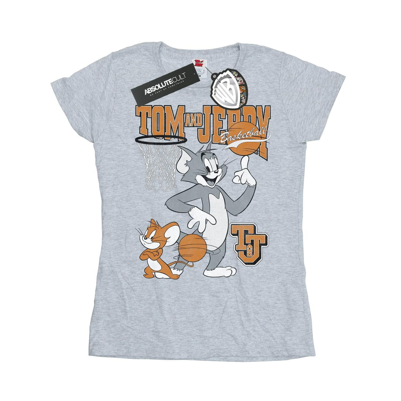 Sports Grey - Front - Tom and Jerry Womens-Ladies Spinning Basketball Cotton T-Shirt