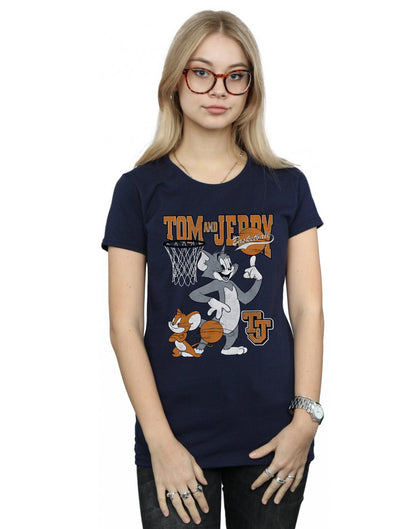 Navy Blue - Back - Tom and Jerry Womens-Ladies Spinning Basketball Cotton T-Shirt