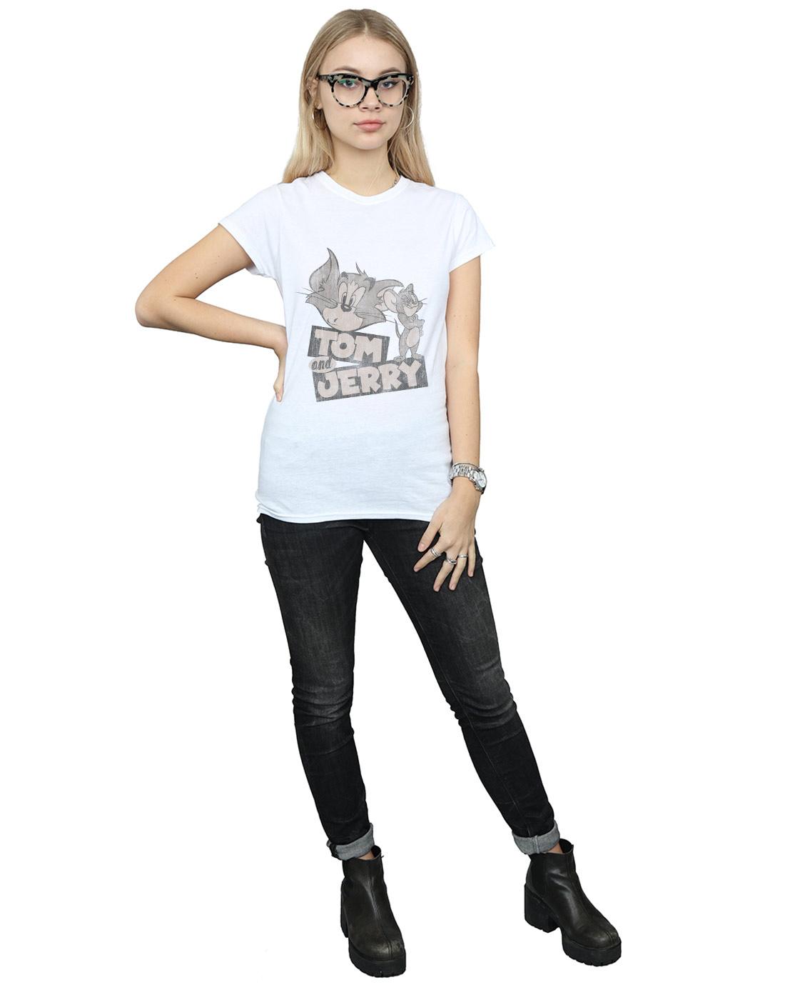 White - Close up - Tom and Jerry Womens-Ladies Wink Cotton T-Shirt