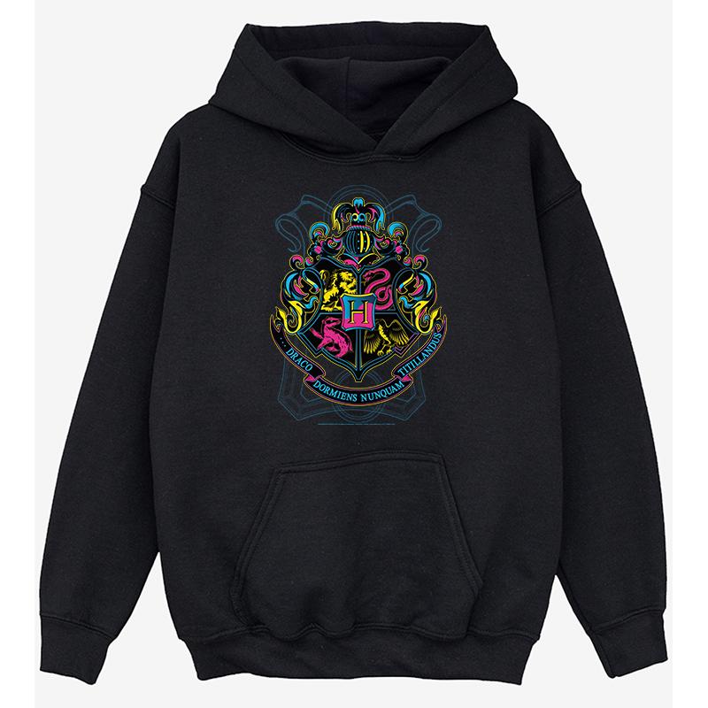 Black - Front - Harry Potter Girls Hogwarts Crest Cotton Hoodie