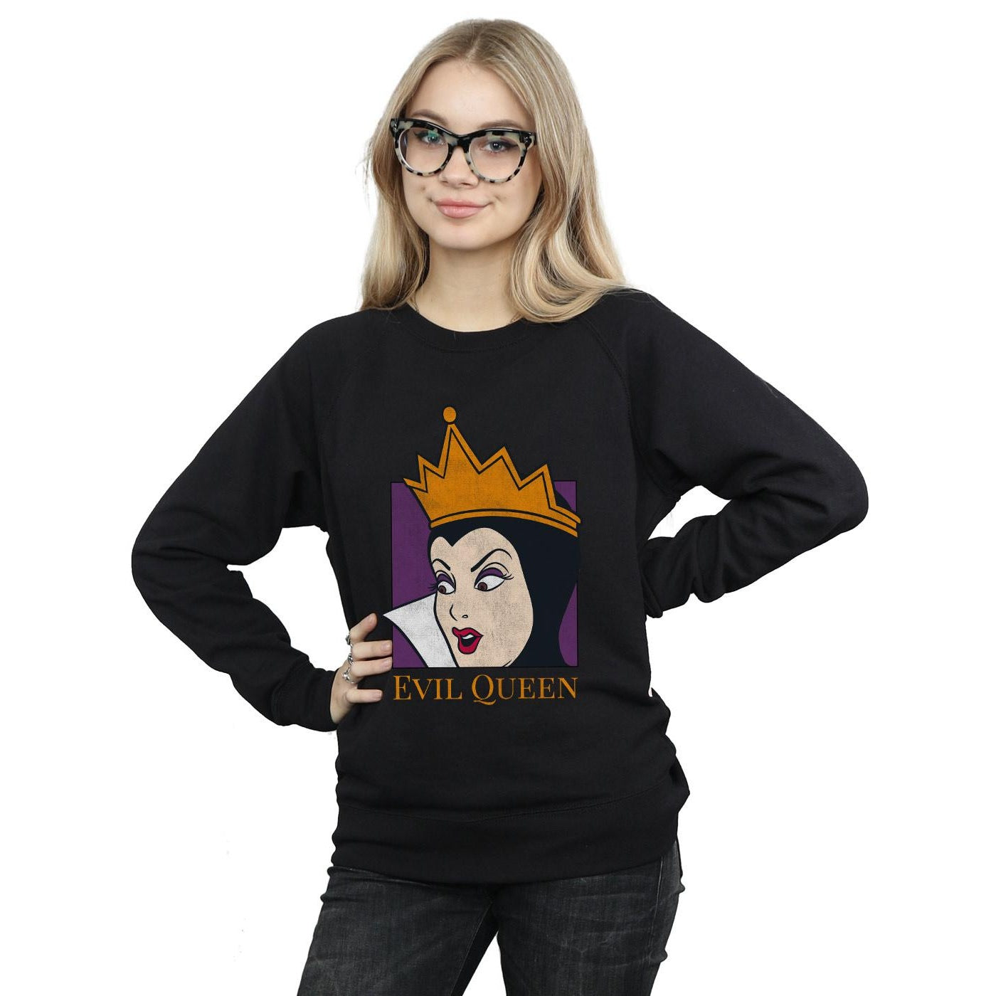 Black - Back - Snow White And The Seven Dwarfs Womens-Ladies Evil Queen Cotton Sweatshirt