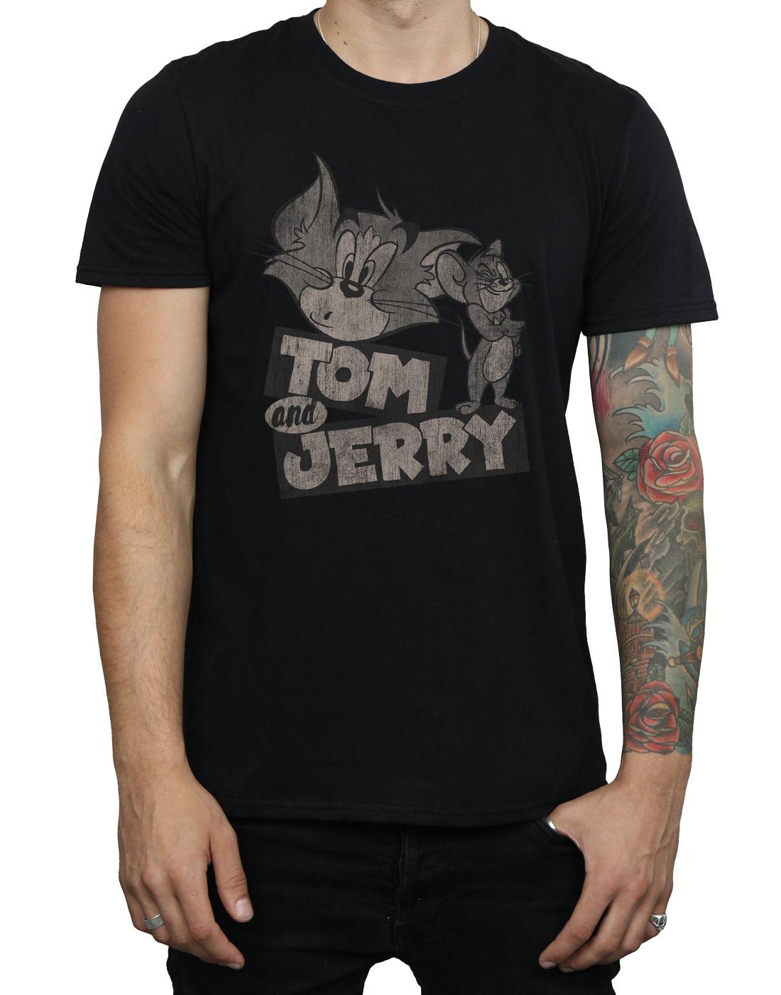Black - Pack Shot - Tom and Jerry Mens Wink Cotton T-Shirt