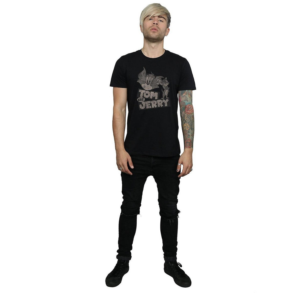 Black - Side - Tom and Jerry Mens Wink Cotton T-Shirt