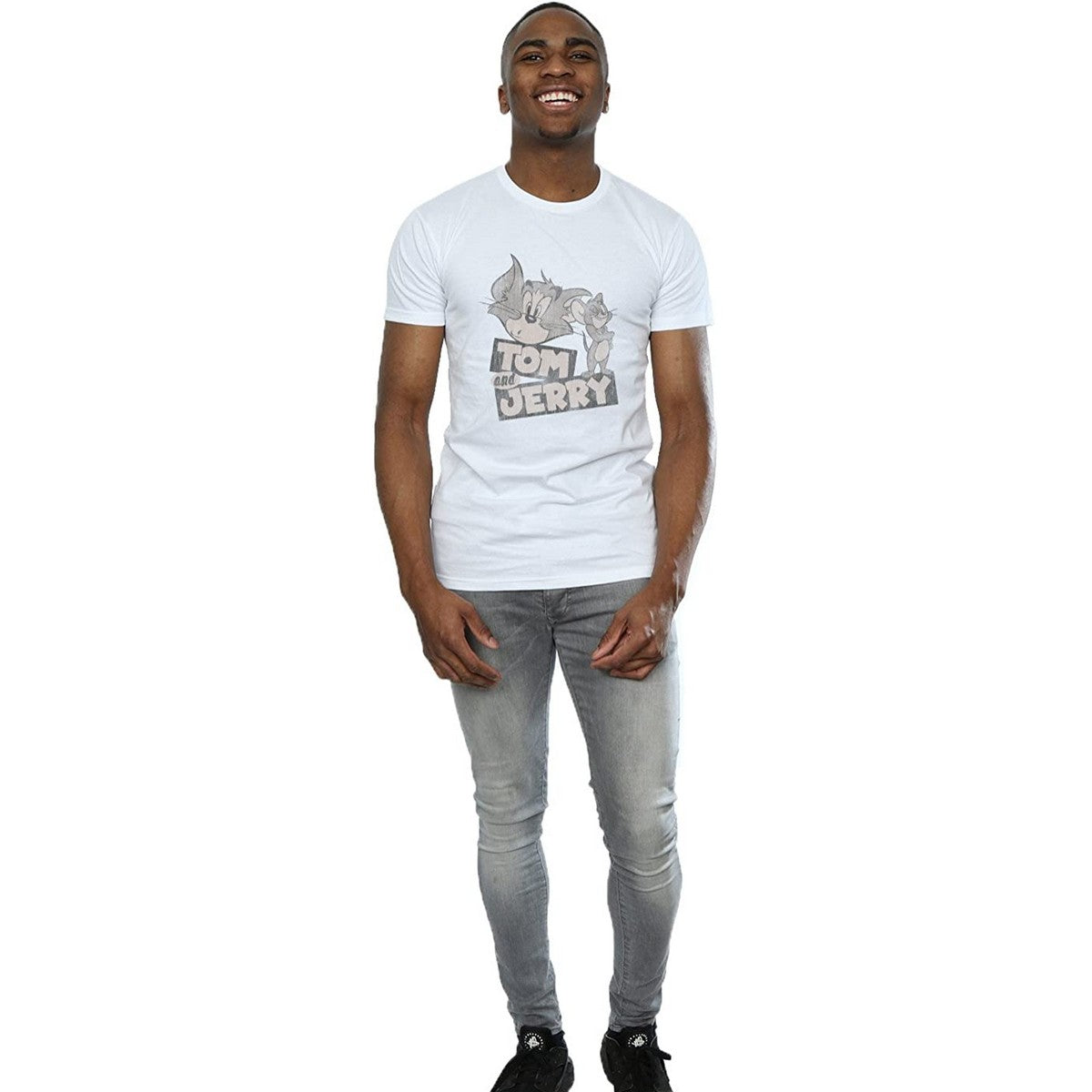 White - Side - Tom and Jerry Mens Wink Cotton T-Shirt