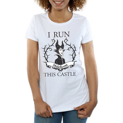 White - Front - Maleficent Womens-Ladies I Run This Castle Cotton T-Shirt