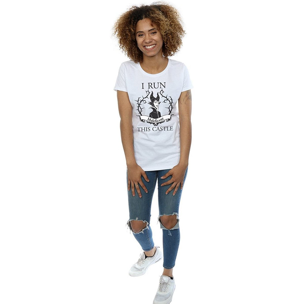 White - Side - Maleficent Womens-Ladies I Run This Castle Cotton T-Shirt