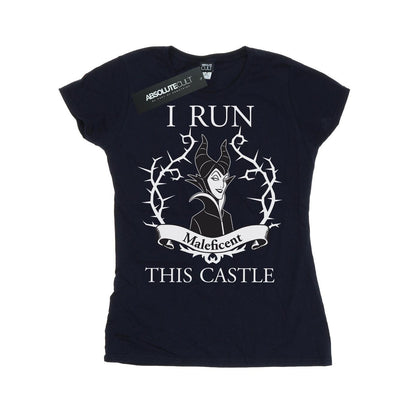Navy Blue - Front - Maleficent Womens-Ladies I Run This Castle Cotton T-Shirt