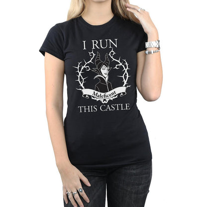 Black - Front - Maleficent Womens-Ladies I Run This Castle Cotton T-Shirt