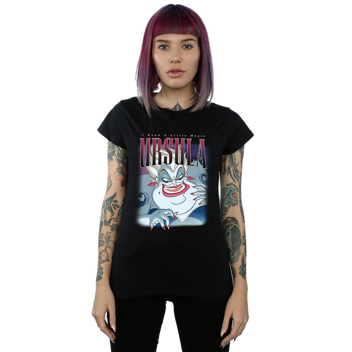 Black - Back - The Little Mermaid Womens-Ladies Ursula Montage Cotton T-Shirt