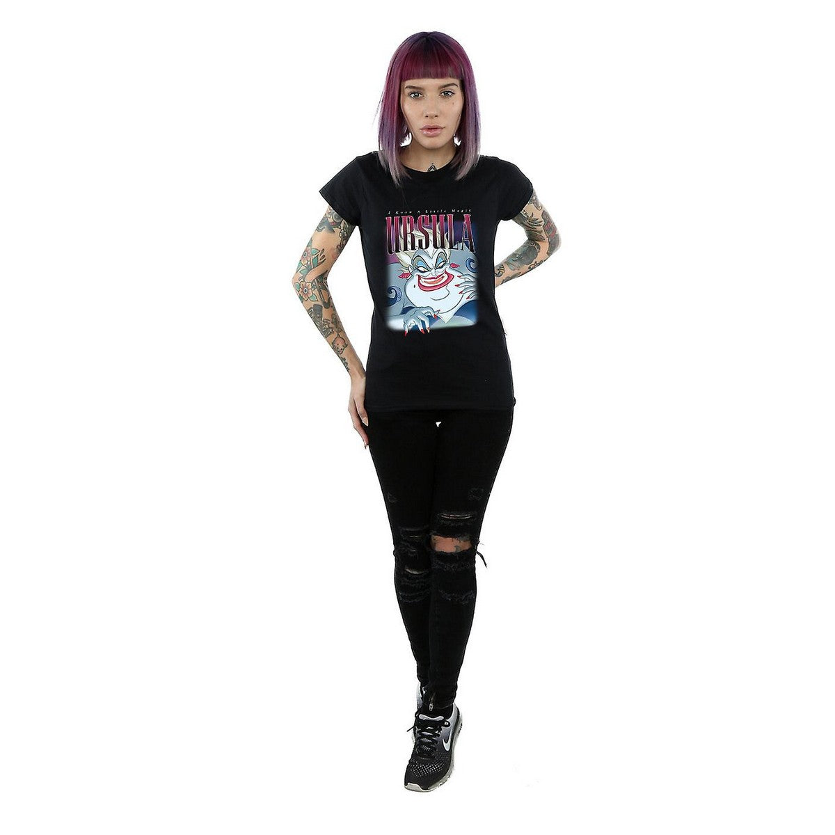 Black - Side - The Little Mermaid Womens-Ladies Ursula Montage Cotton T-Shirt