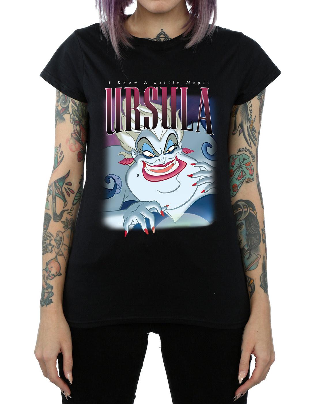 Black - Pack Shot - The Little Mermaid Womens-Ladies Ursula Montage Cotton T-Shirt