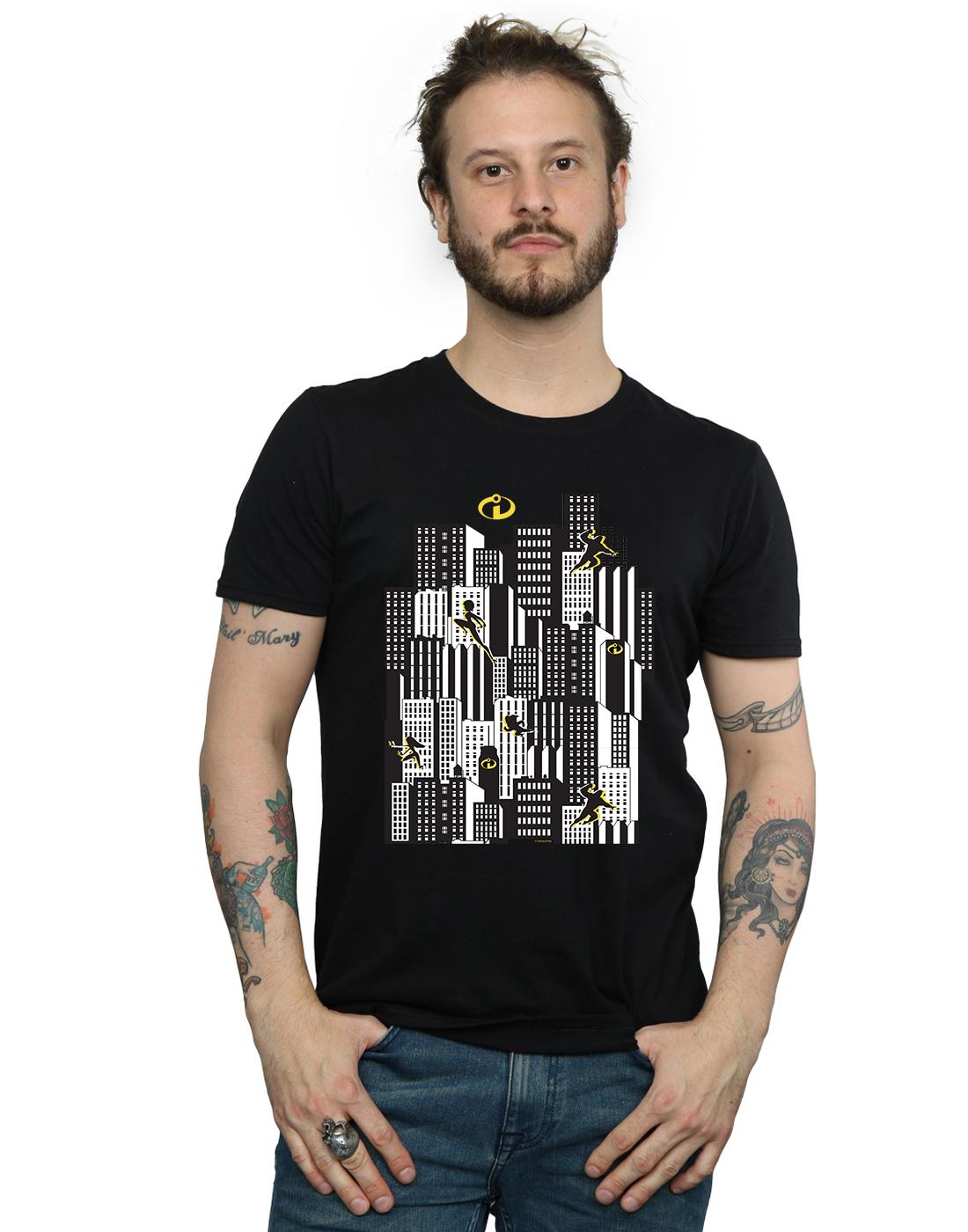Black - Back - The Incredibles Mens Skyline Cotton T-Shirt