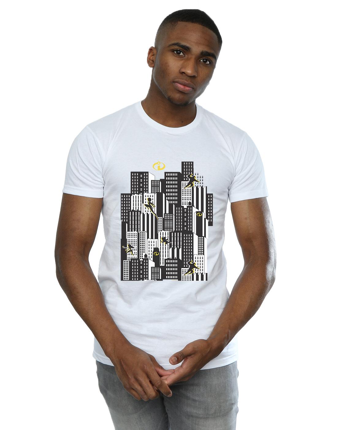 White - Front - The Incredibles Mens Skyline Cotton T-Shirt