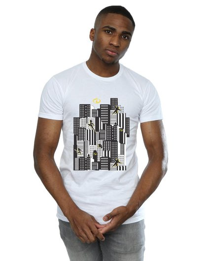White - Front - The Incredibles Mens Skyline Cotton T-Shirt