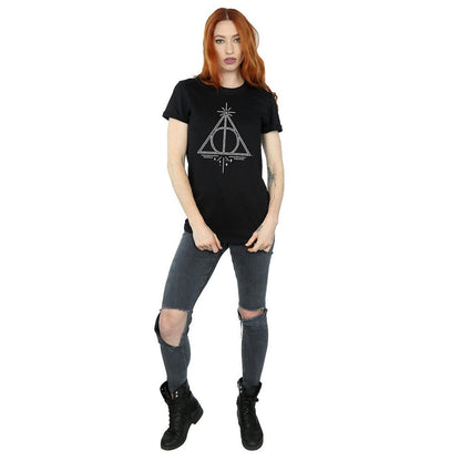 Black - Side - Harry Potter Womens-Ladies Deathly Hallows Cotton Boyfriend T-Shirt