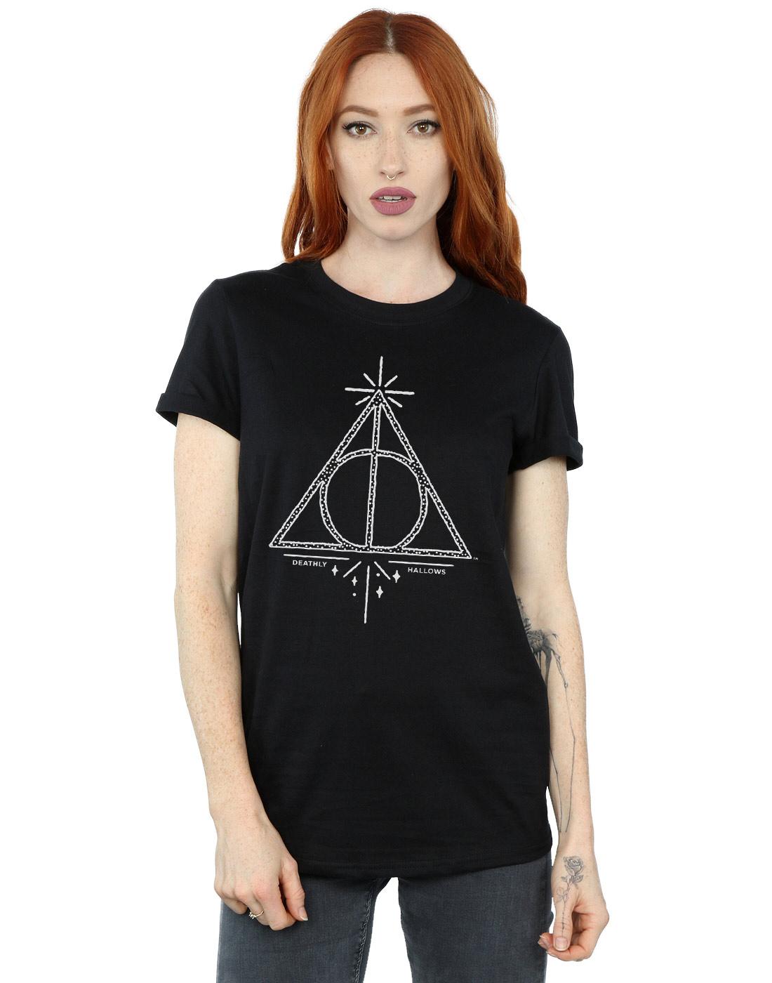 Black - Lifestyle - Harry Potter Womens-Ladies Deathly Hallows Cotton Boyfriend T-Shirt