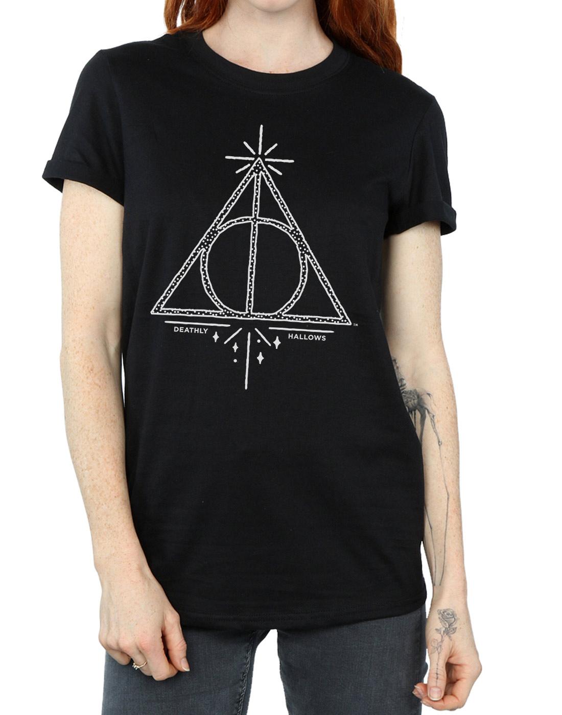 Black - Pack Shot - Harry Potter Womens-Ladies Deathly Hallows Cotton Boyfriend T-Shirt