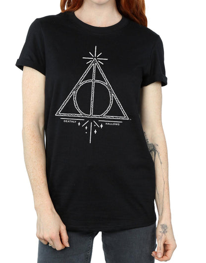 Black - Pack Shot - Harry Potter Womens-Ladies Deathly Hallows Cotton Boyfriend T-Shirt