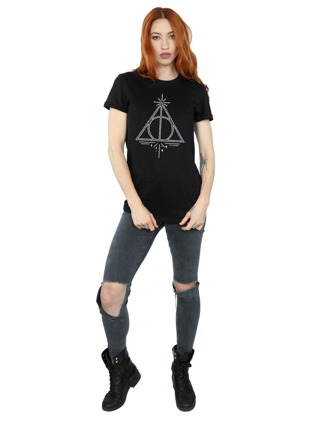 Black - Close up - Harry Potter Womens-Ladies Deathly Hallows Cotton Boyfriend T-Shirt