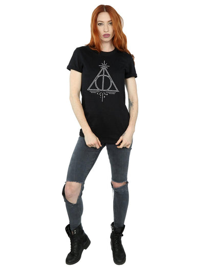 Black - Close up - Harry Potter Womens-Ladies Deathly Hallows Cotton Boyfriend T-Shirt