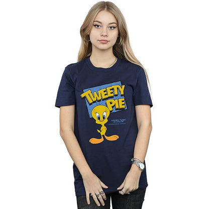 Navy Blue - Back - Looney Tunes Womens-Ladies Tweety Cotton Boyfriend T-Shirt