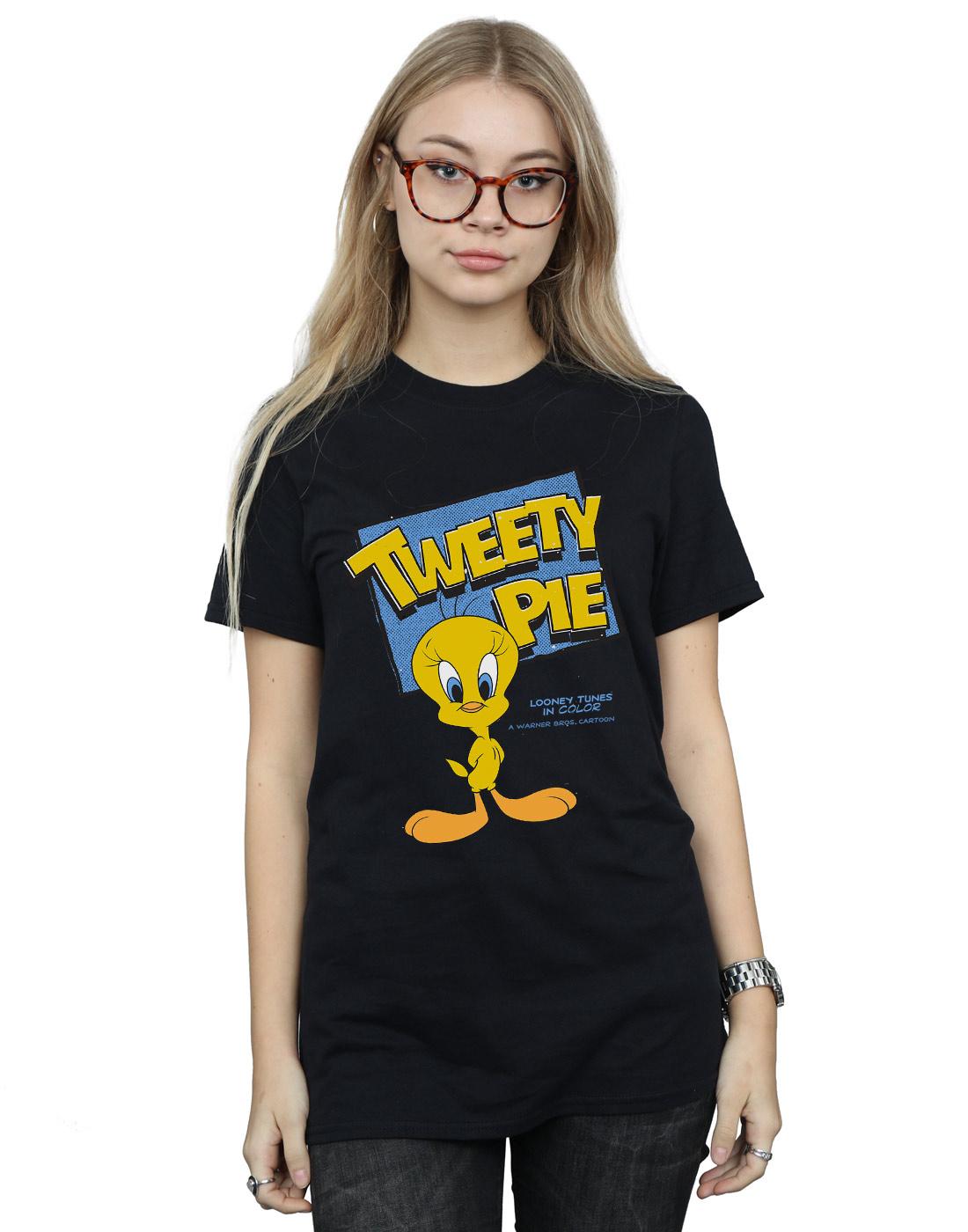 Black - Lifestyle - Looney Tunes Womens-Ladies Tweety Cotton Boyfriend T-Shirt