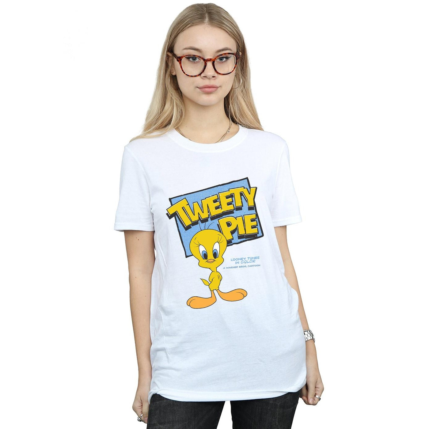 White - Back - Looney Tunes Womens-Ladies Tweety Cotton Boyfriend T-Shirt