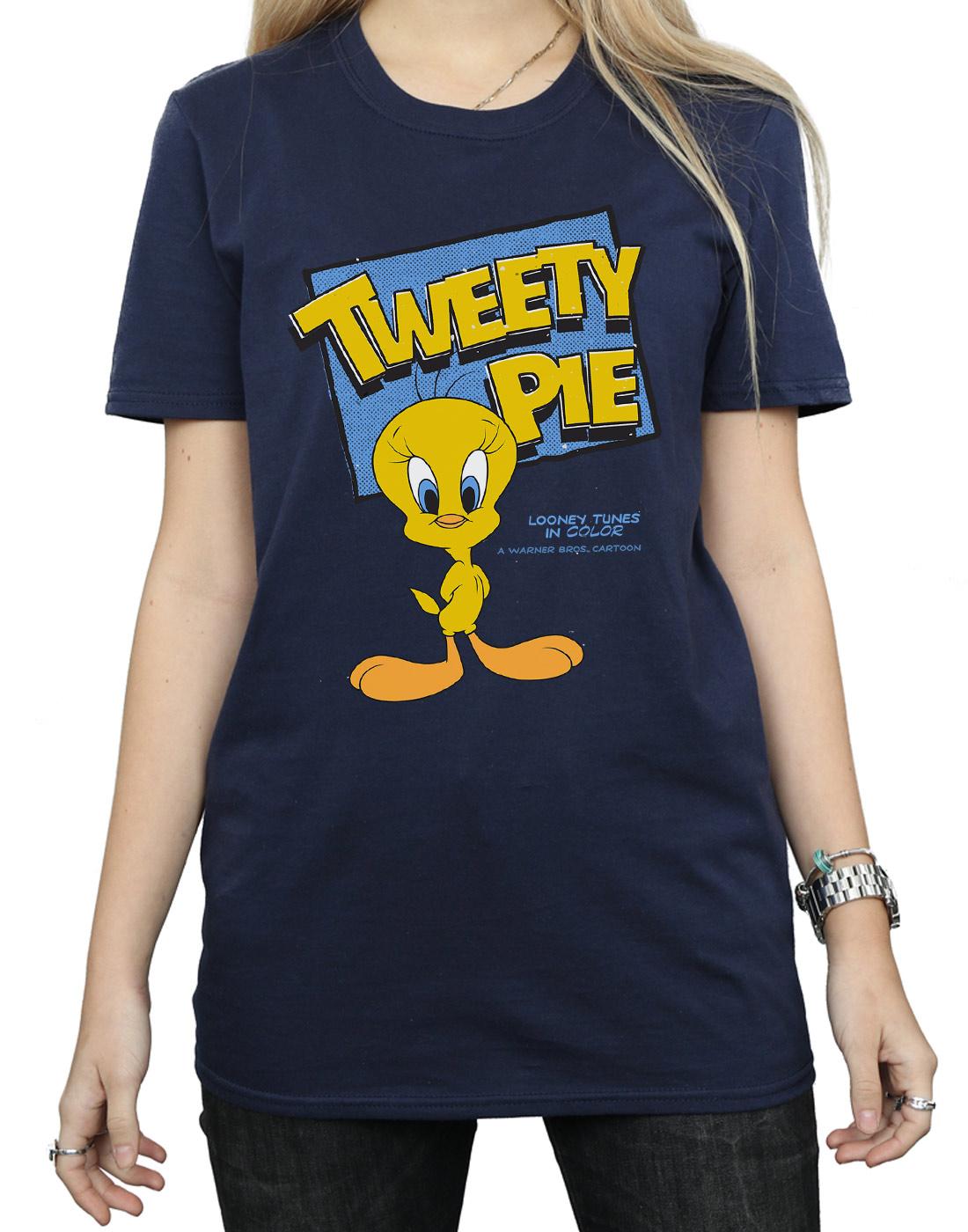 Navy Blue - Pack Shot - Looney Tunes Womens-Ladies Tweety Cotton Boyfriend T-Shirt