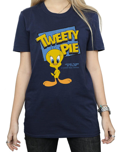 Navy Blue - Pack Shot - Looney Tunes Womens-Ladies Tweety Cotton Boyfriend T-Shirt