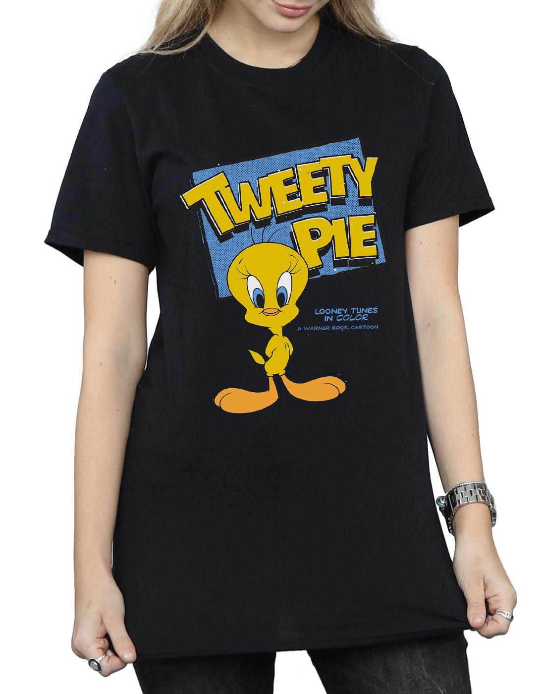 Black - Pack Shot - Looney Tunes Womens-Ladies Tweety Cotton Boyfriend T-Shirt