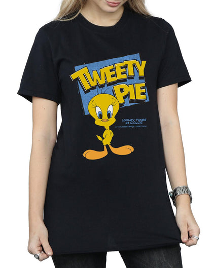 Black - Pack Shot - Looney Tunes Womens-Ladies Tweety Cotton Boyfriend T-Shirt
