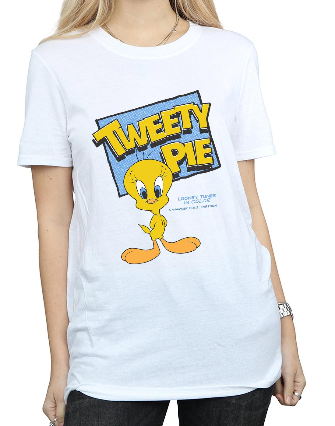White - Side - Looney Tunes Womens-Ladies Tweety Cotton Boyfriend T-Shirt