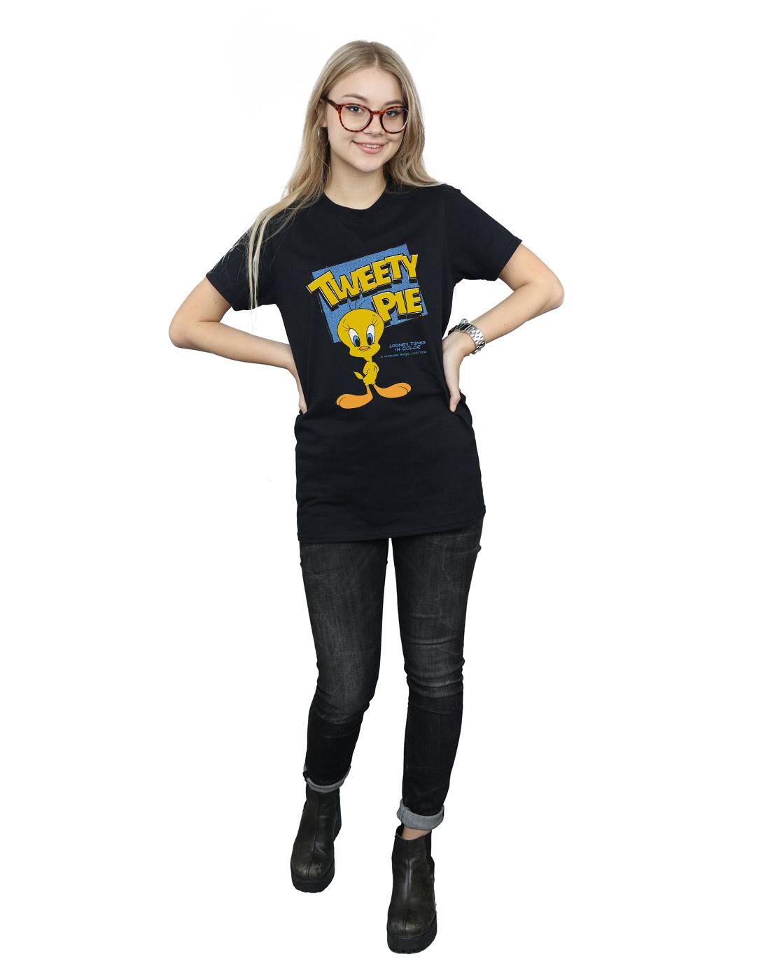 Black - Close up - Looney Tunes Womens-Ladies Tweety Cotton Boyfriend T-Shirt