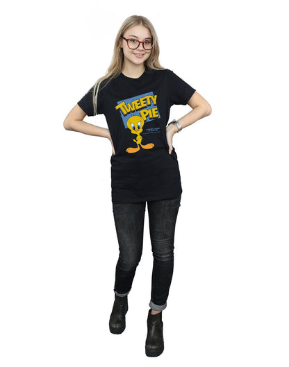 Black - Close up - Looney Tunes Womens-Ladies Tweety Cotton Boyfriend T-Shirt
