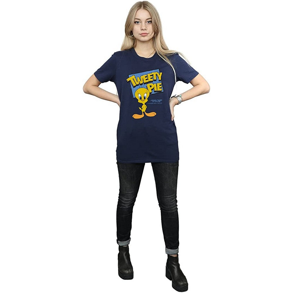 Navy Blue - Side - Looney Tunes Womens-Ladies Tweety Cotton Boyfriend T-Shirt