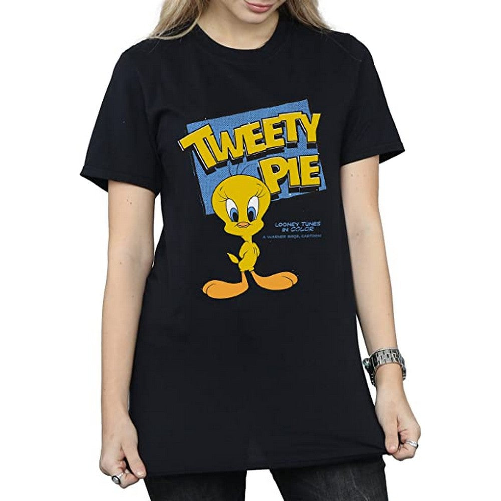 Black - Front - Looney Tunes Womens-Ladies Tweety Cotton Boyfriend T-Shirt