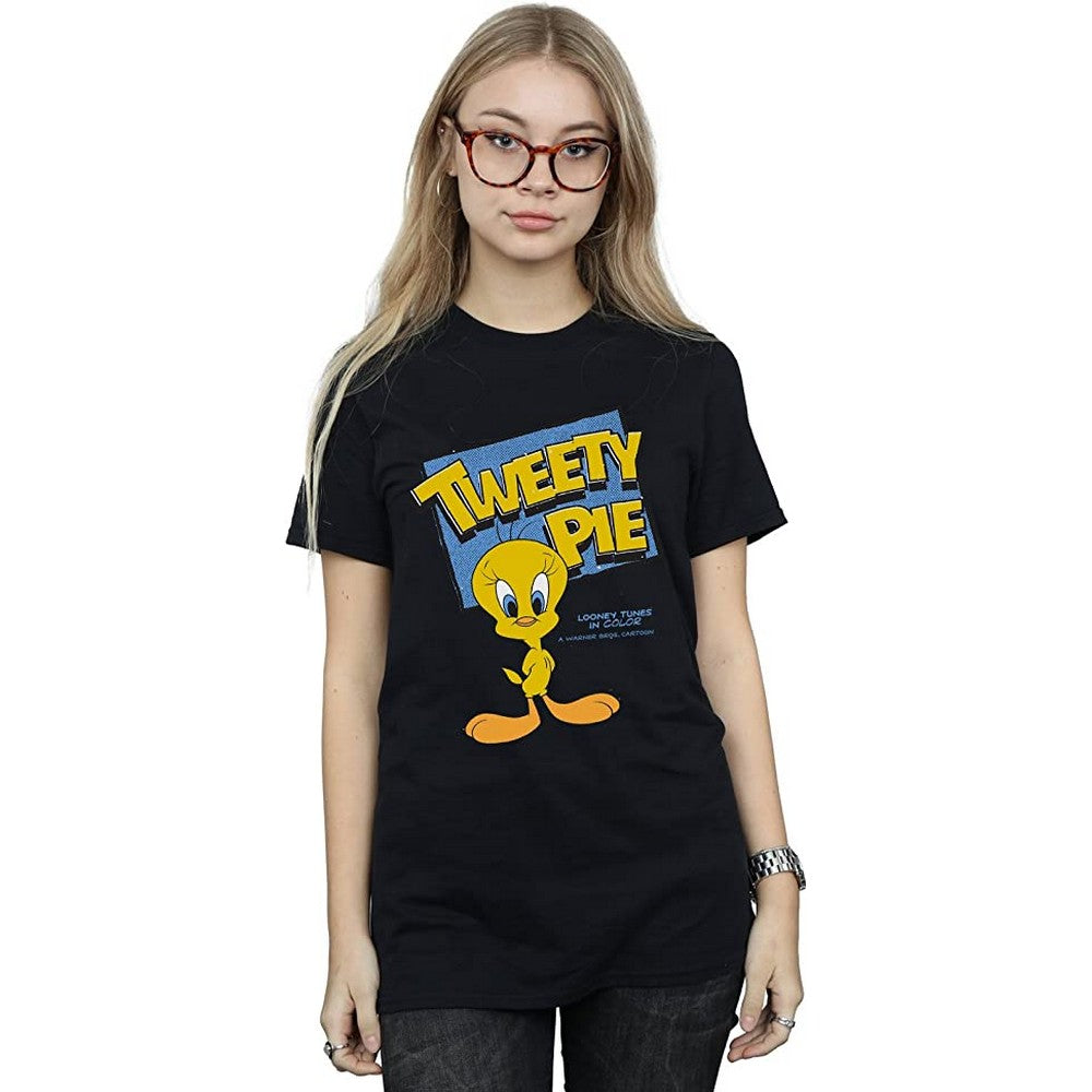 Black - Back - Looney Tunes Womens-Ladies Tweety Cotton Boyfriend T-Shirt