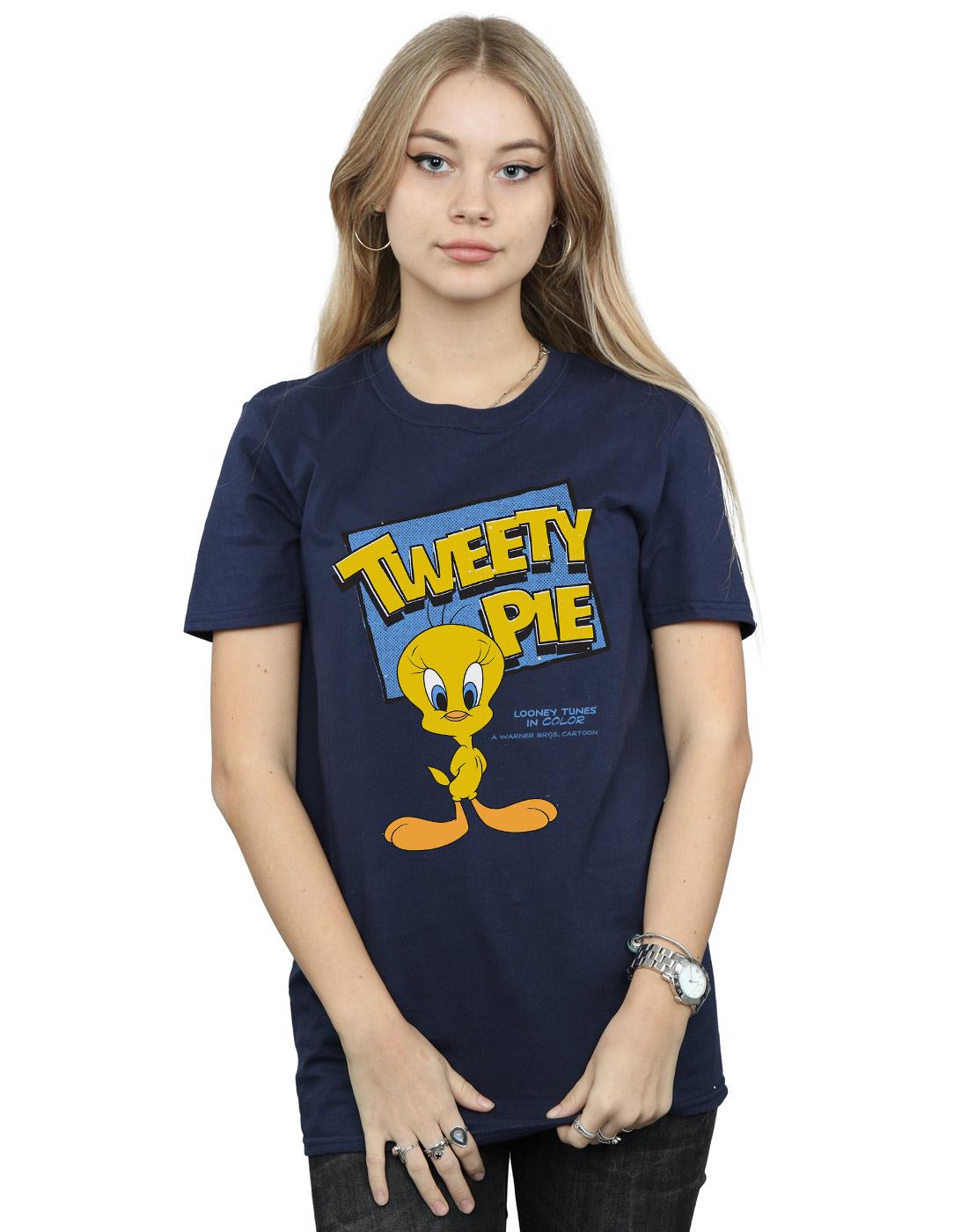 Navy Blue - Lifestyle - Looney Tunes Womens-Ladies Tweety Cotton Boyfriend T-Shirt