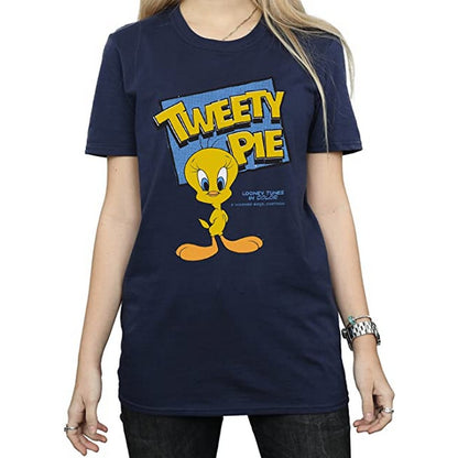 Navy Blue - Front - Looney Tunes Womens-Ladies Tweety Cotton Boyfriend T-Shirt