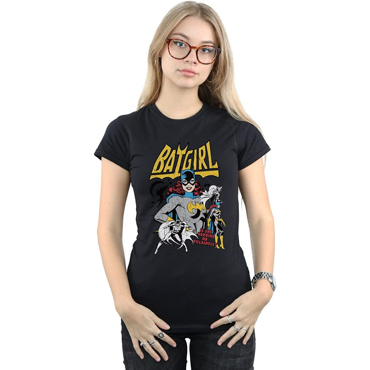 Black - Back - DC Comics Womens-Ladies Heroine Or Villainess Batgirl Cotton T-Shirt