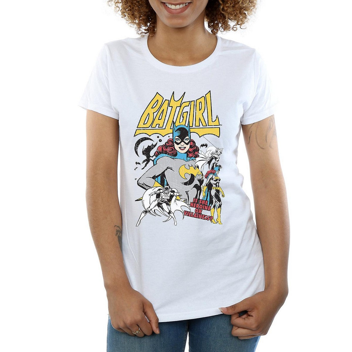 White - Front - DC Comics Womens-Ladies Heroine Or Villainess Batgirl Cotton T-Shirt