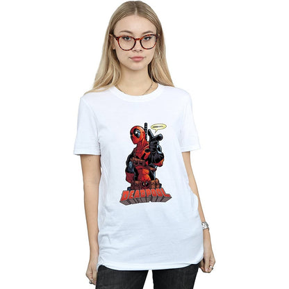 White - Back - Deadpool Womens-Ladies Hey You Cotton Boyfriend T-Shirt