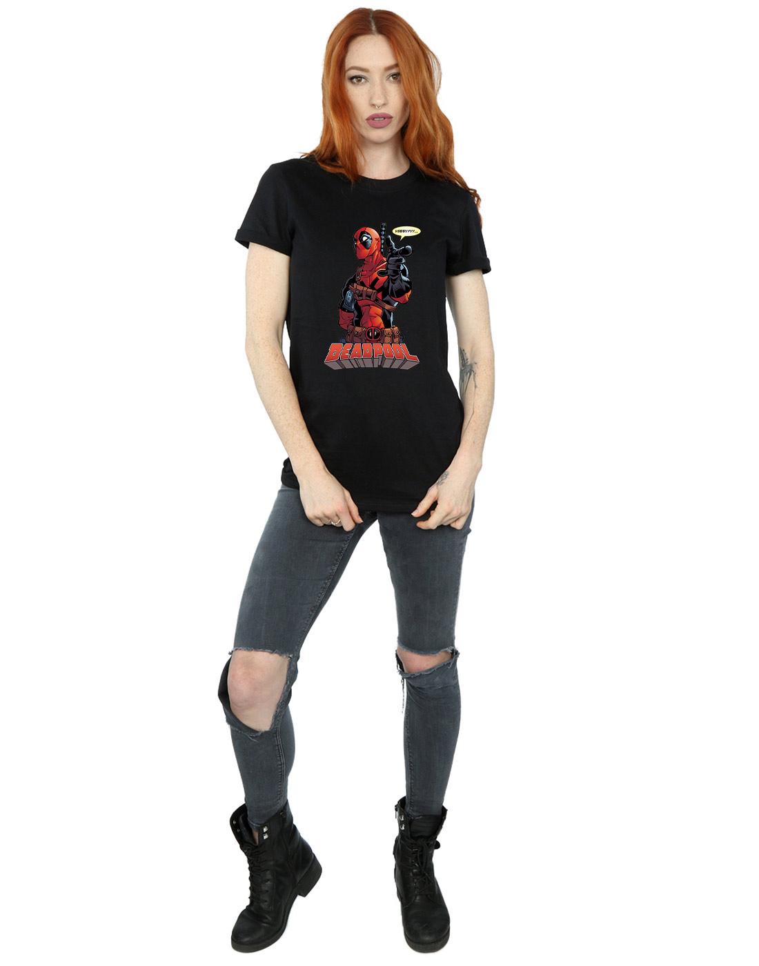 Black - Lifestyle - Deadpool Womens-Ladies Hey You Cotton Boyfriend T-Shirt